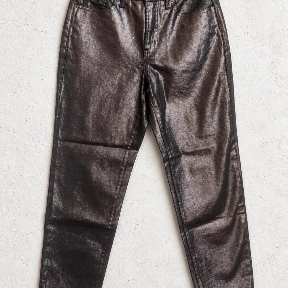 Old Navy OG Straight High Rise Black Shine Metallic Jeans Women 4 Glam Rock